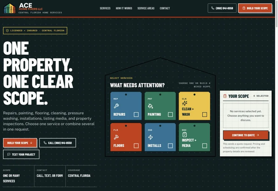 Ace Home Fixers service selector website design