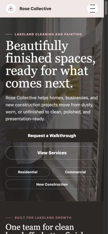 Rose Collective website, phone view